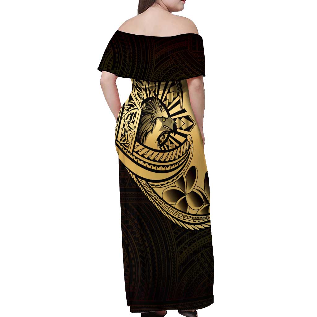 Philippines Eagle Sun Off Shoulder Maxi Dress Filipino Agila Polynesian Tattoo Gold Color