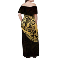 Philippines Eagle Sun Off Shoulder Maxi Dress Filipino Agila Polynesian Tattoo Gold Color