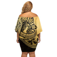 Philippines Eagle Sun Off Shoulder Short Dress Filipino Agila Polynesian Tattoo Gold Color LT14 - Polynesian Pride
