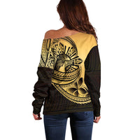 Philippines Eagle Sun Off Shoulder Sweater Filipino Agila Polynesian Tattoo Gold Color LT14 - Polynesian Pride