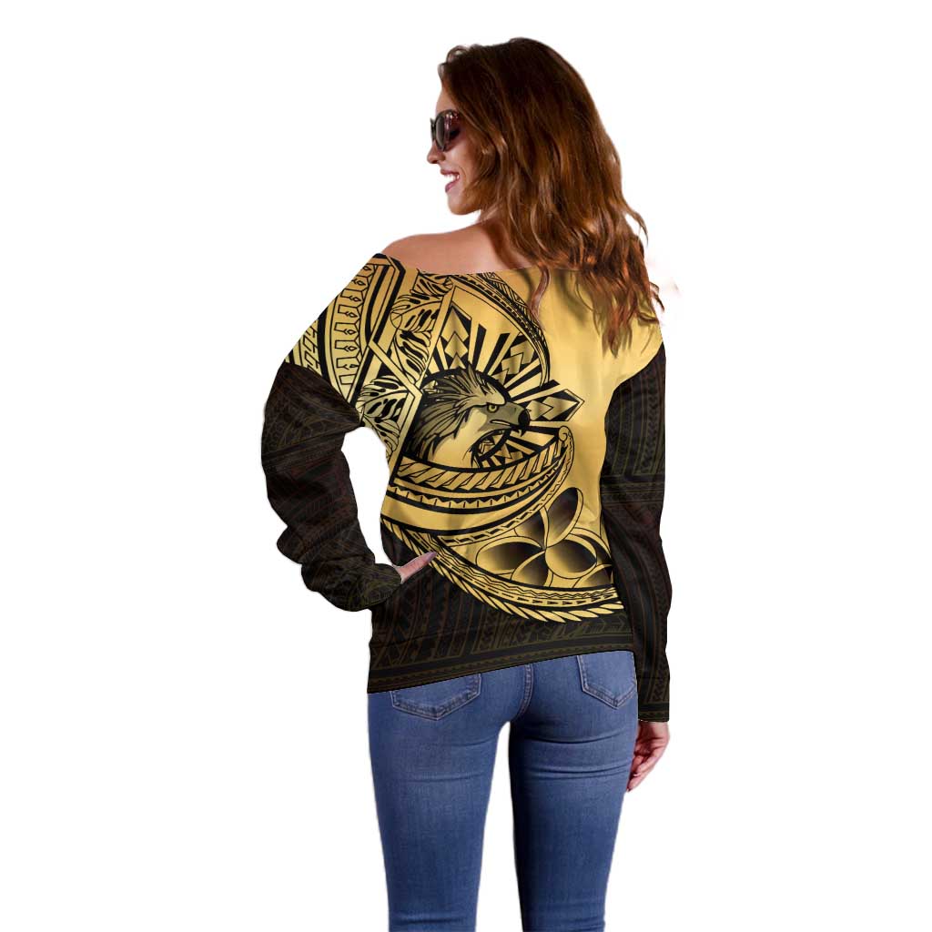 Philippines Eagle Sun Off Shoulder Sweater Filipino Agila Polynesian Tattoo Gold Color LT14 - Polynesian Pride