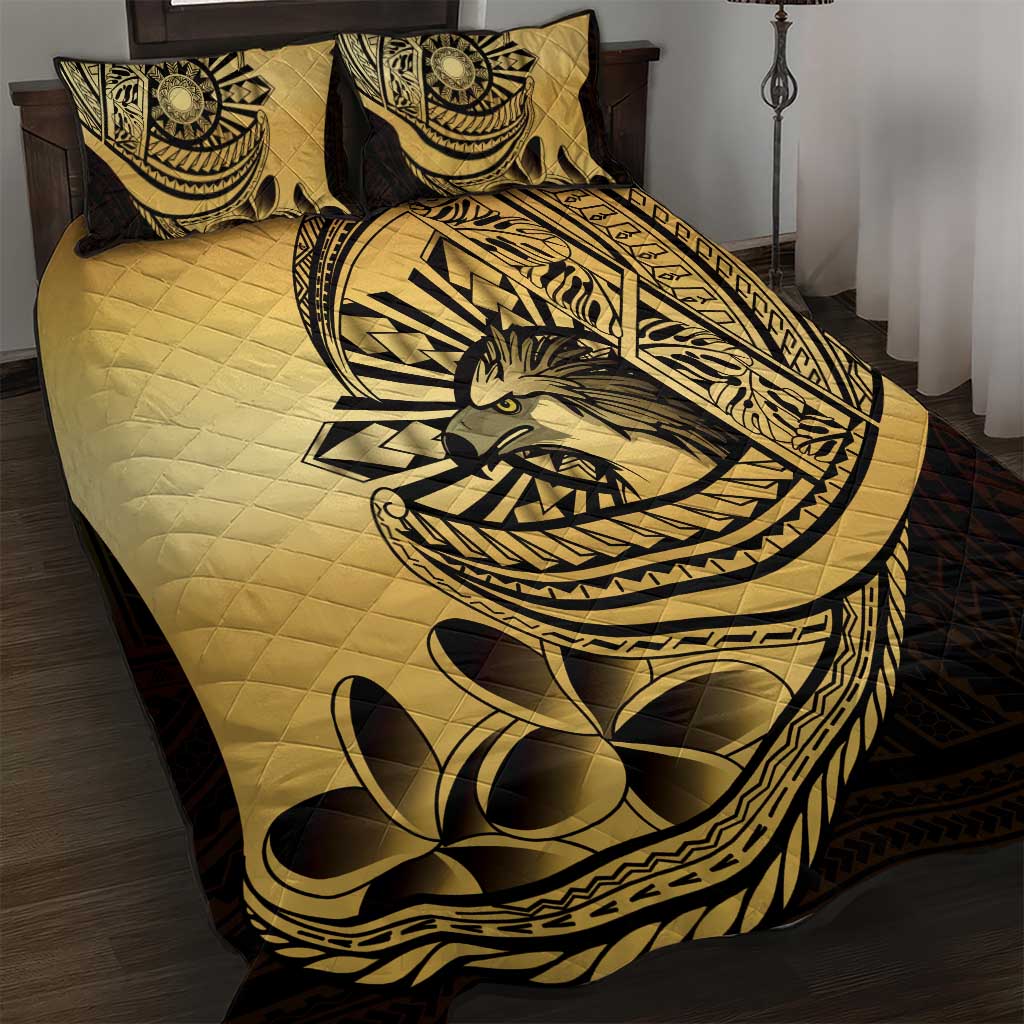 Philippines Eagle Sun Quilt Bed Set Filipino Agila Polynesian Tattoo Gold Color