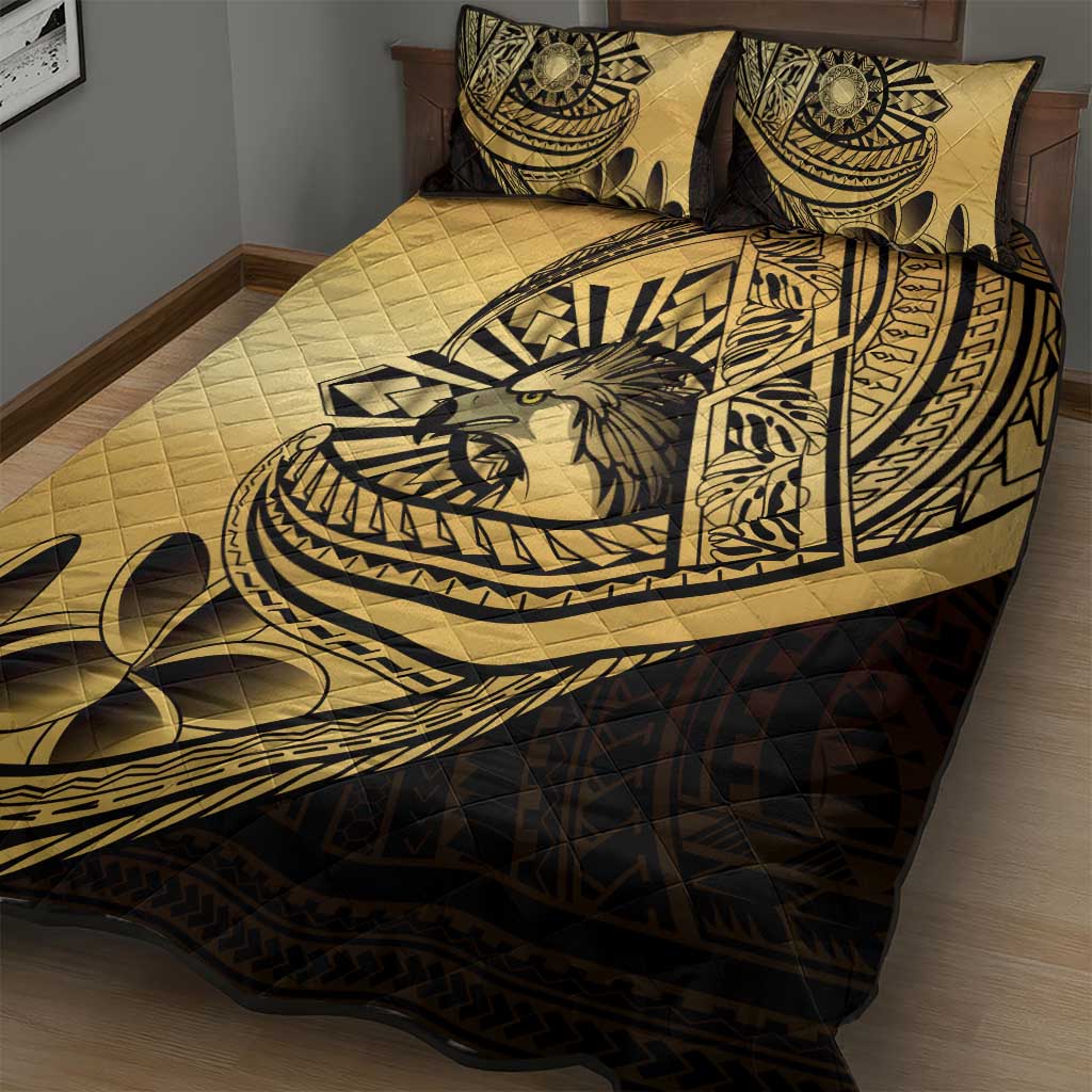 Philippines Eagle Sun Quilt Bed Set Filipino Agila Polynesian Tattoo Gold Color LT14 - Polynesian Pride