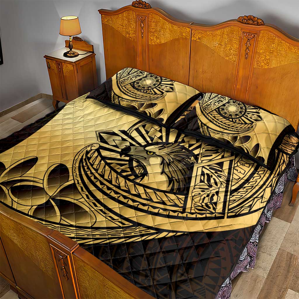 Philippines Eagle Sun Quilt Bed Set Filipino Agila Polynesian Tattoo Gold Color LT14 - Polynesian Pride