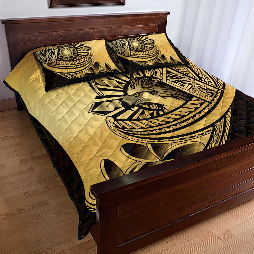 Philippines Eagle Sun Quilt Bed Set Filipino Agila Polynesian Tattoo Gold Color LT14 - Polynesian Pride