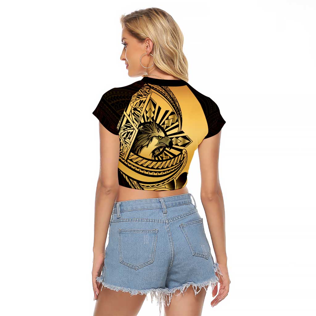 Philippines Eagle Sun Raglan Cropped T Shirt Filipino Agila Polynesian Tattoo Gold Color LT14 - Polynesian Pride