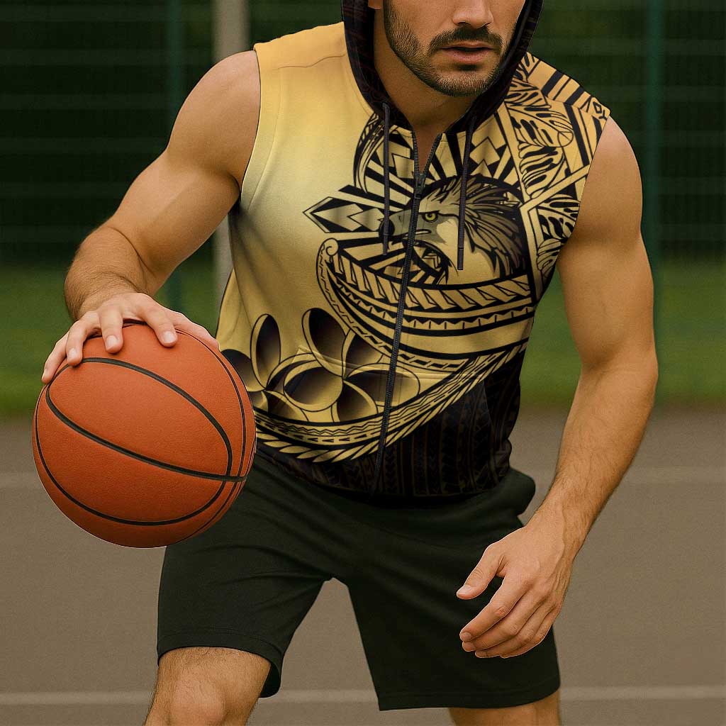 Philippines Eagle Sun Sleeveless Zip Hoodie Filipino Agila Polynesian Tattoo Gold Color LT14 - Polynesian Pride