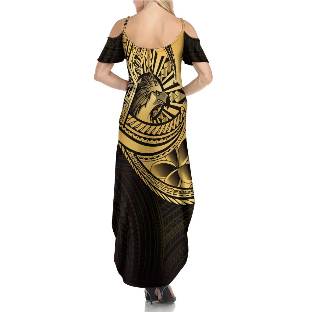 Philippines Eagle Sun Summer Maxi Dress Filipino Agila Polynesian Tattoo Gold Color LT14 - Polynesian Pride