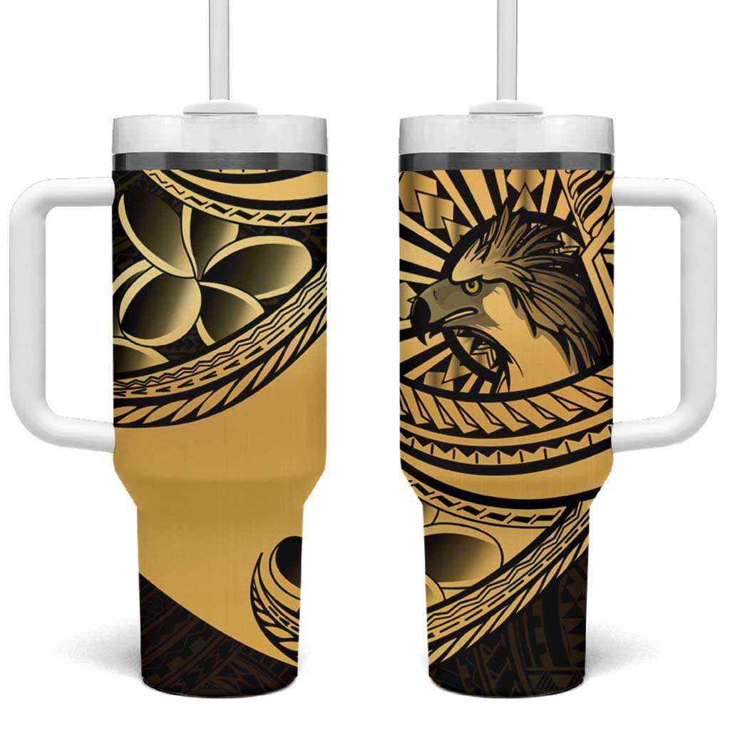 Philippines Eagle Sun Tumbler With Handle Filipino Agila Polynesian Tattoo Gold Color LT14 One Size: 40 oz Gold - Polynesian Pride