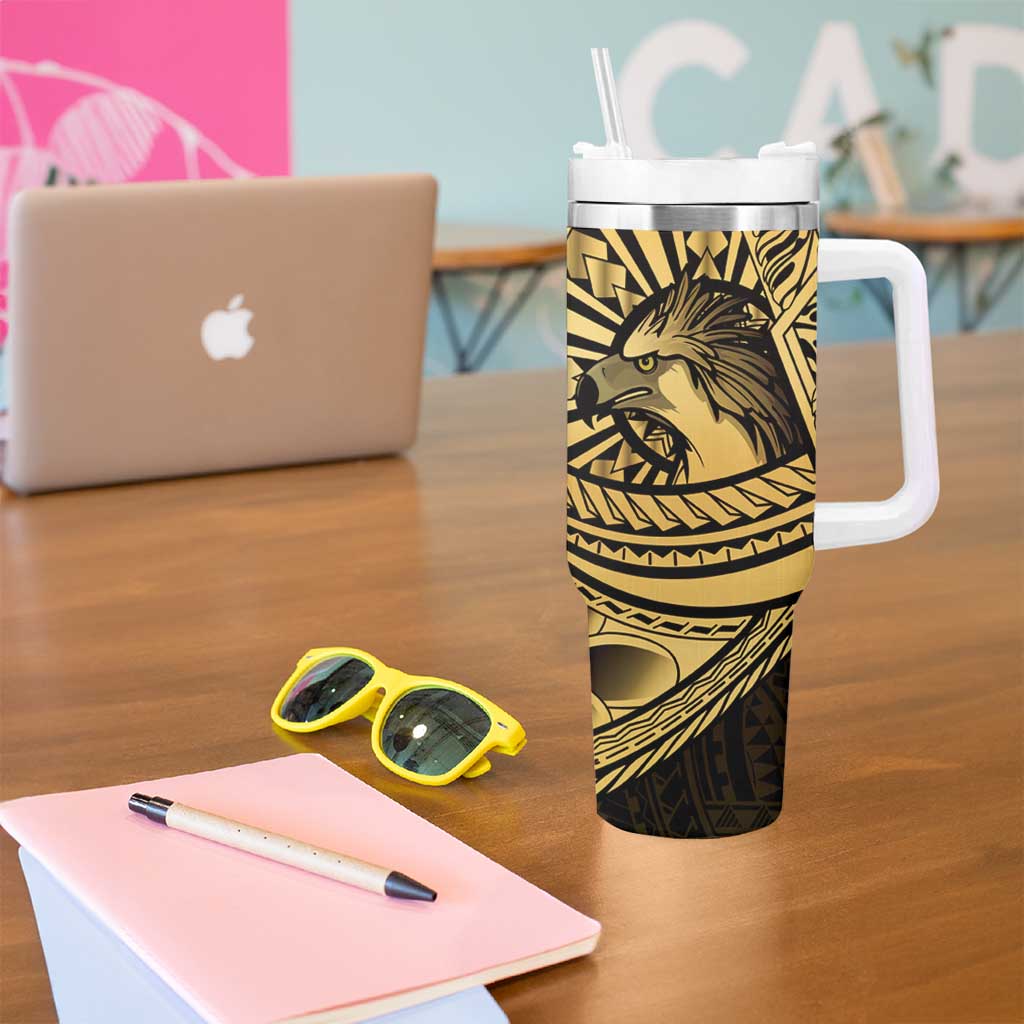 Philippines Eagle Sun Tumbler With Handle Filipino Agila Polynesian Tattoo Gold Color LT14 - Polynesian Pride
