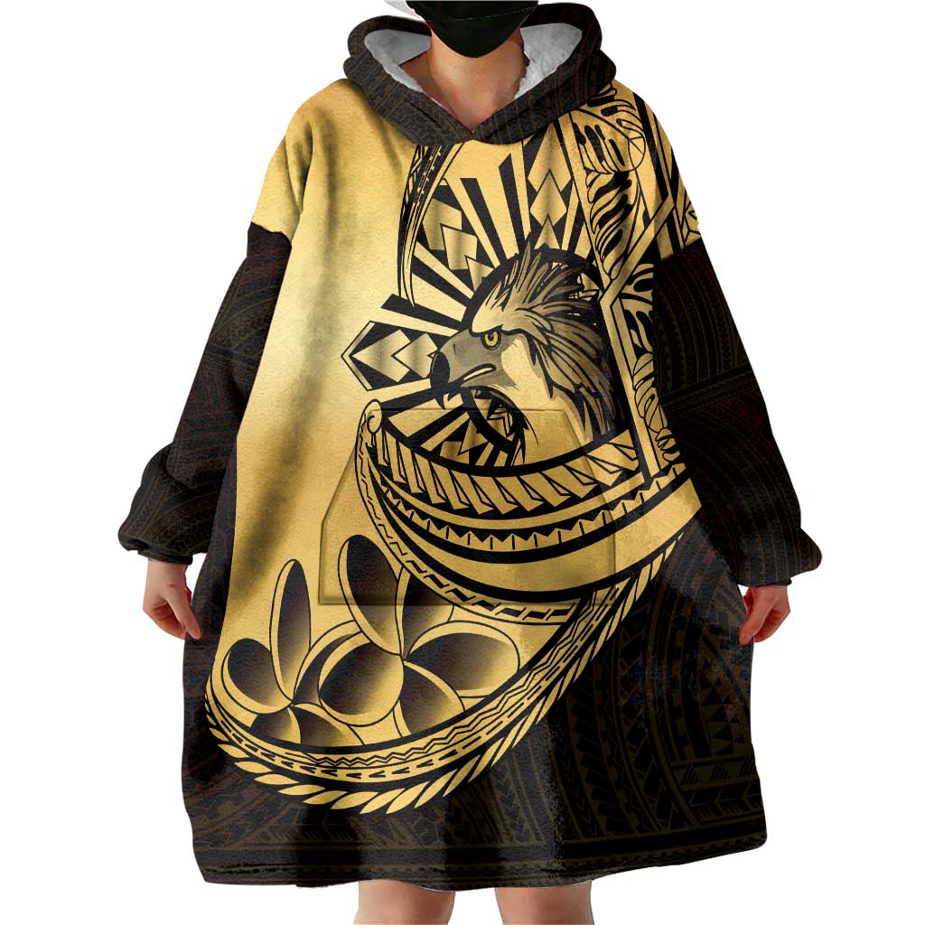 Philippines Eagle Sun Wearable Blanket Hoodie Filipino Agila Polynesian Tattoo Gold Color