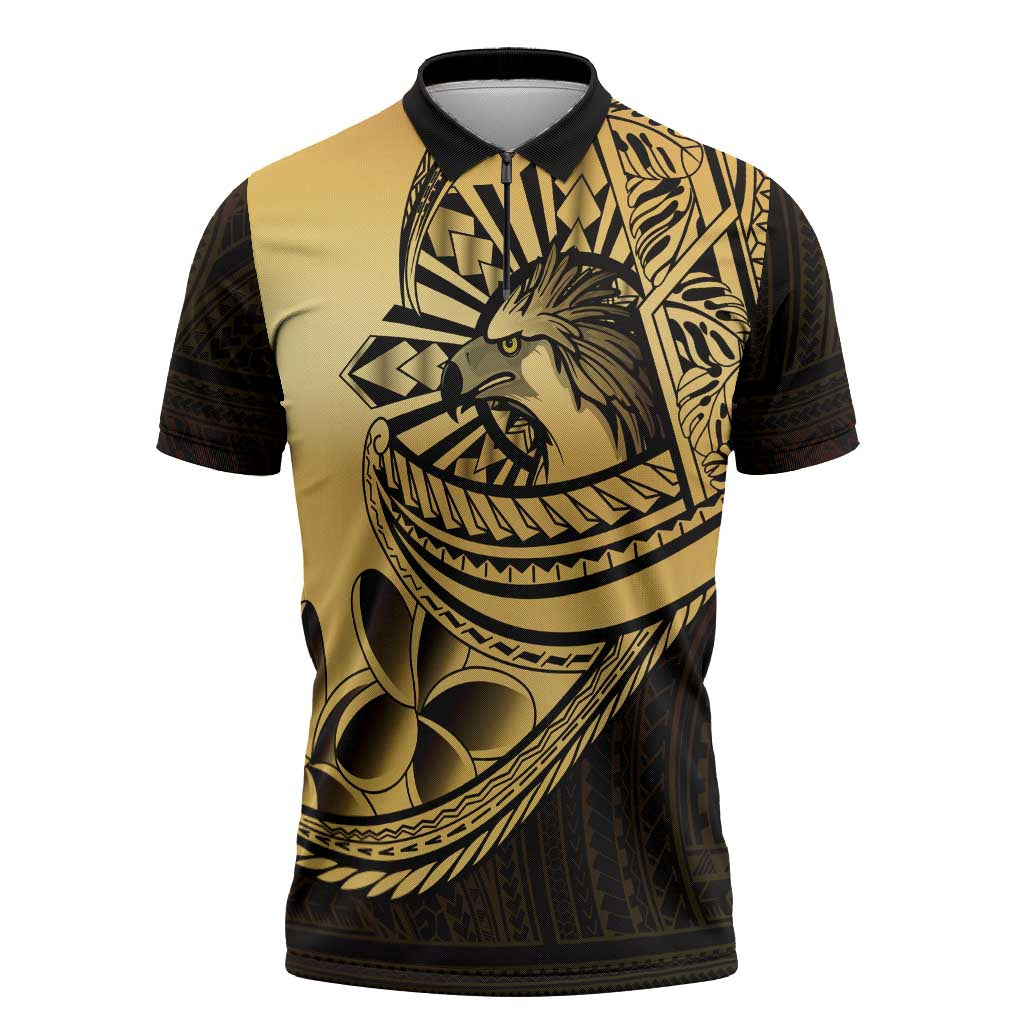 Philippines Eagle Sun Zipper Polo Shirt Filipino Agila Polynesian Tattoo Gold Color LT14 Gold - Polynesian Pride