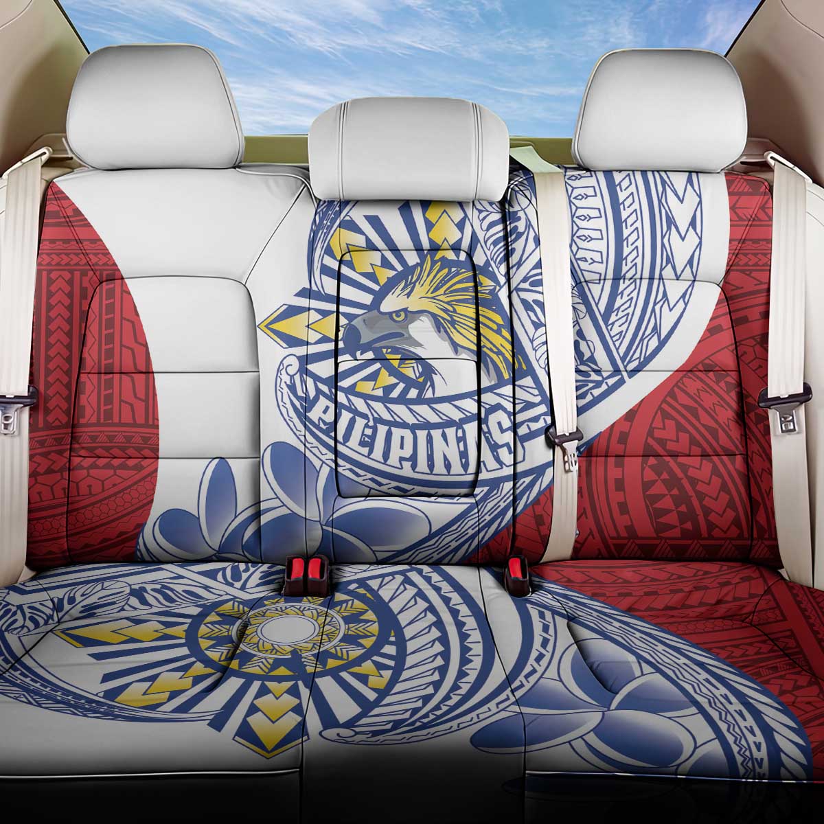 Philippines Eagle Sun Back Car Seat Cover Filipino Agila Polynesian Tattoo Flag Color