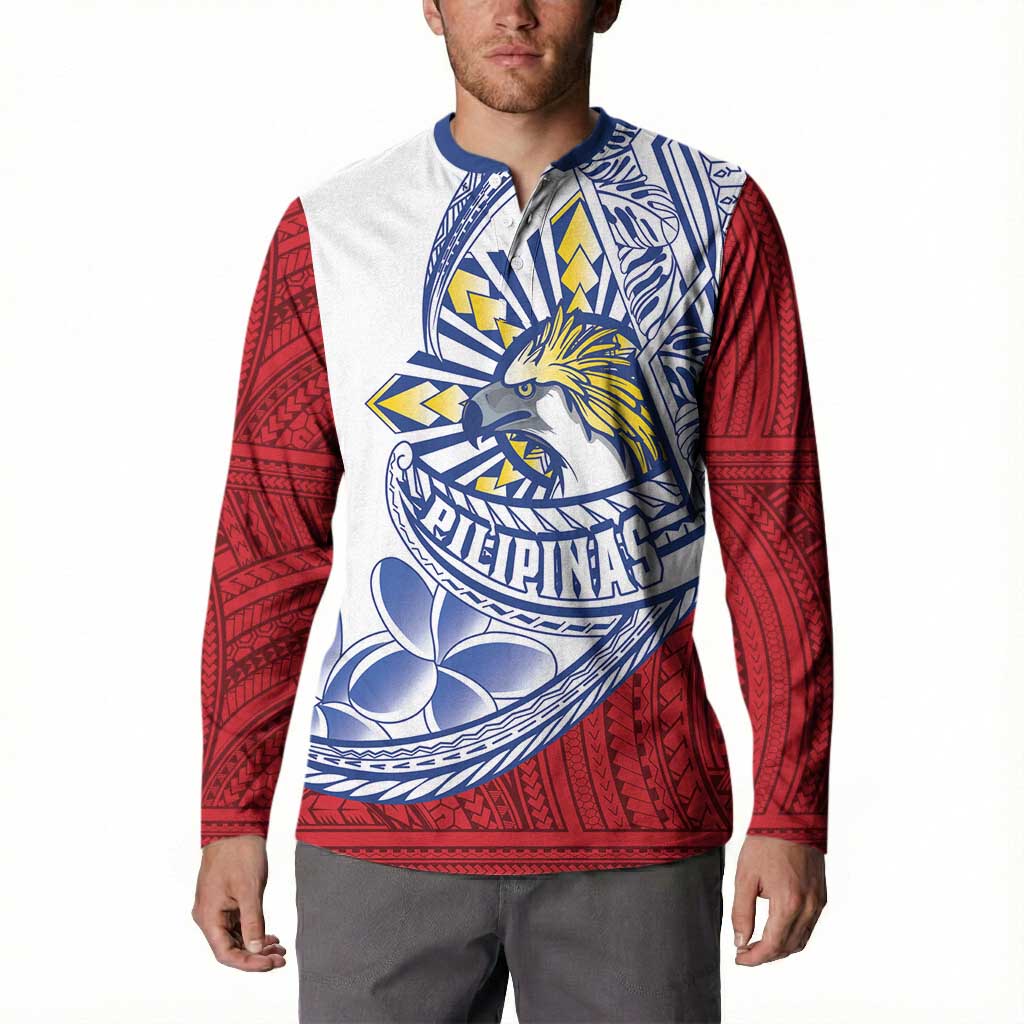 Philippines Eagle Sun Button Sweatshirt Filipino Agila Polynesian Tattoo Flag Color LT14 - Polynesian Pride