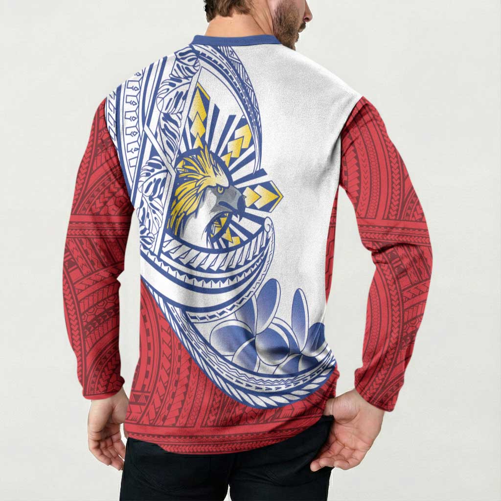 Philippines Eagle Sun Button Sweatshirt Filipino Agila Polynesian Tattoo Flag Color LT14 - Polynesian Pride