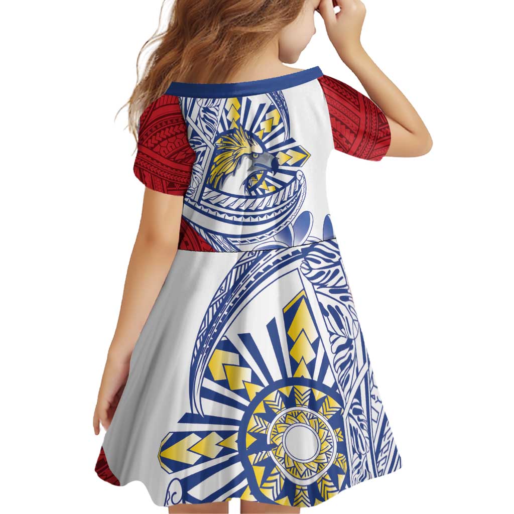 Philippines Eagle Sun Family Matching Long Sleeve Bodycon Dress and Hawaiian Shirt Filipino Agila Polynesian Tattoo Flag Color