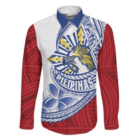 Philippines Eagle Sun Family Matching Long Sleeve Bodycon Dress and Hawaiian Shirt Filipino Agila Polynesian Tattoo Flag Color
