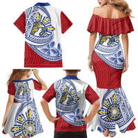 Philippines Eagle Sun Family Matching Mermaid Dress and Hawaiian Shirt Filipino Agila Polynesian Tattoo Flag Color