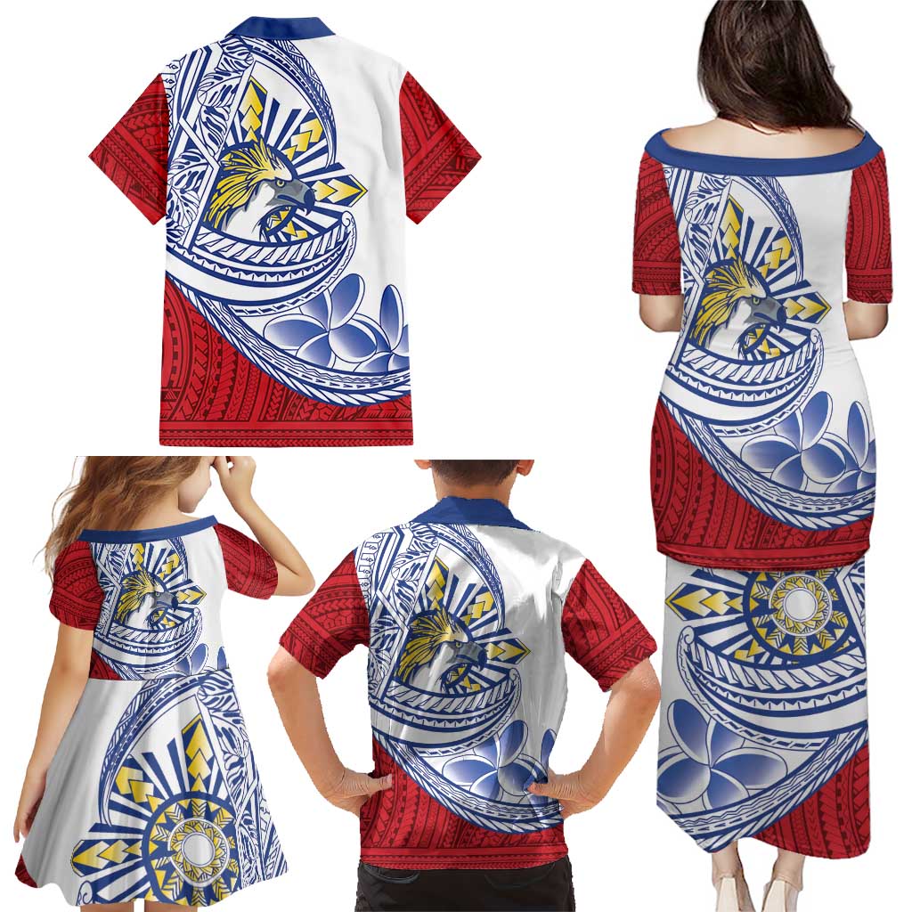 Philippines Eagle Sun Family Matching Puletasi and Hawaiian Shirt Filipino Agila Polynesian Tattoo Flag Color
