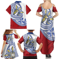 Philippines Eagle Sun Family Matching Summer Maxi Dress and Hawaiian Shirt Filipino Agila Polynesian Tattoo Flag Color