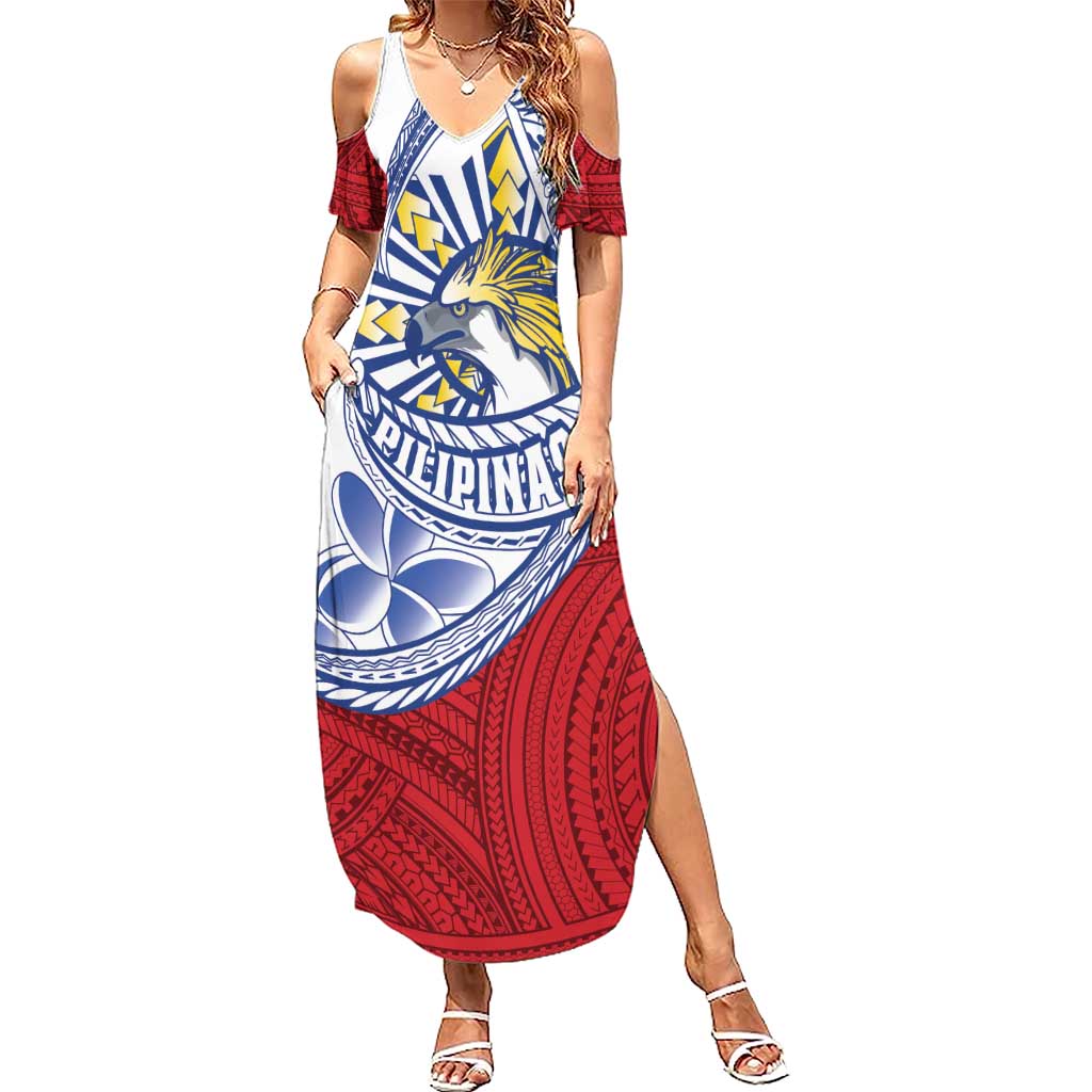 Philippines Eagle Sun Family Matching Summer Maxi Dress and Hawaiian Shirt Filipino Agila Polynesian Tattoo Flag Color