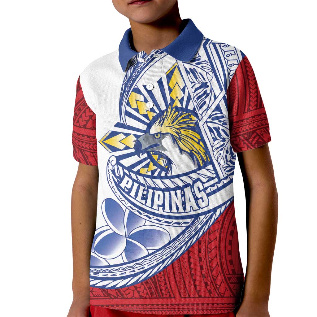 Philippines Eagle Sun Kid Polo Shirt Filipino Agila Polynesian Tattoo Flag Color LT14 Kid Red - Polynesian Pride