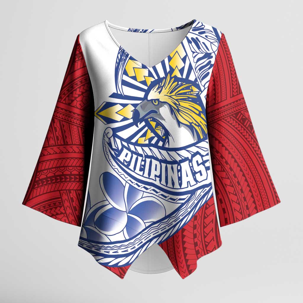 Philippines Eagle Sun Kimono Sleeve Blouse Filipino Agila Polynesian Tattoo Flag Color LT14 Female Red - Polynesian Pride