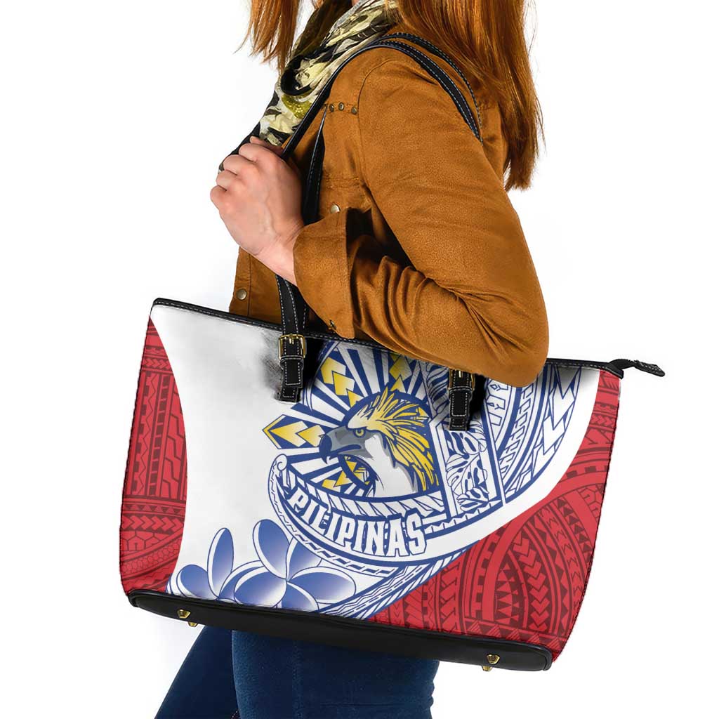 Philippines Eagle Sun Leather Tote Bag Filipino Agila Polynesian Tattoo Flag Color