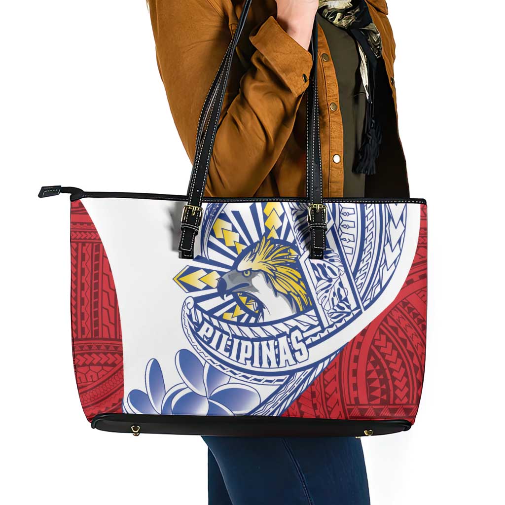 Philippines Eagle Sun Leather Tote Bag Filipino Agila Polynesian Tattoo Flag Color