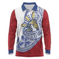 Philippines Eagle Sun Long Sleeve Polo Shirt Filipino Agila Polynesian Tattoo Flag Color LT14 Red - Polynesian Pride