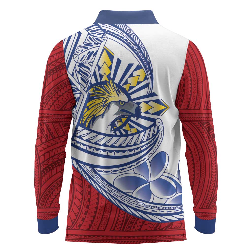 Philippines Eagle Sun Long Sleeve Polo Shirt Filipino Agila Polynesian Tattoo Flag Color LT14 - Polynesian Pride