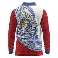 Philippines Eagle Sun Long Sleeve Polo Shirt Filipino Agila Polynesian Tattoo Flag Color LT14 - Polynesian Pride
