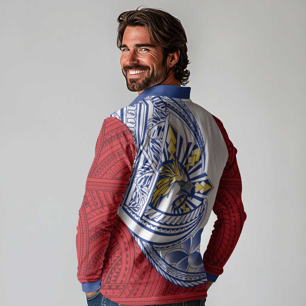 Philippines Eagle Sun Long Sleeve Polo Shirt Filipino Agila Polynesian Tattoo Flag Color LT14 - Polynesian Pride