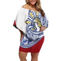 Philippines Eagle Sun Off Shoulder Short Dress Filipino Agila Polynesian Tattoo Flag Color LT14 Women Red - Polynesian Pride