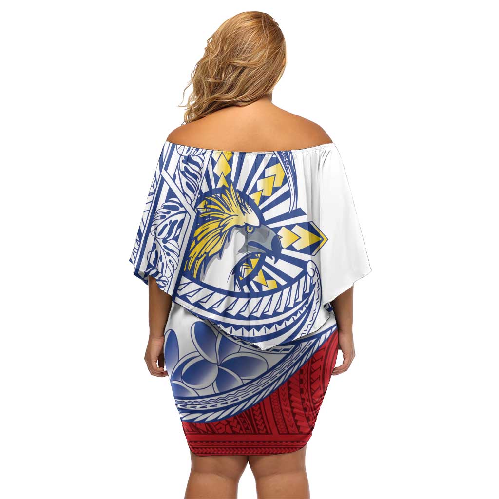 Philippines Eagle Sun Off Shoulder Short Dress Filipino Agila Polynesian Tattoo Flag Color LT14 - Polynesian Pride