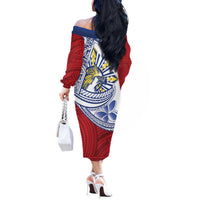 Philippines Eagle Sun Off The Shoulder Long Sleeve Dress Filipino Agila Polynesian Tattoo Flag Color
