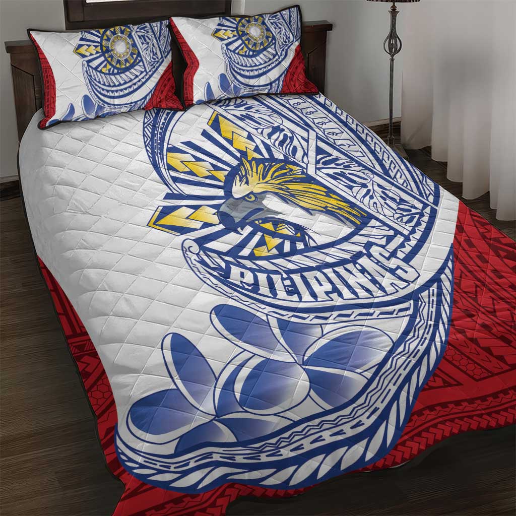 Philippines Eagle Sun Quilt Bed Set Filipino Agila Polynesian Tattoo Flag Color