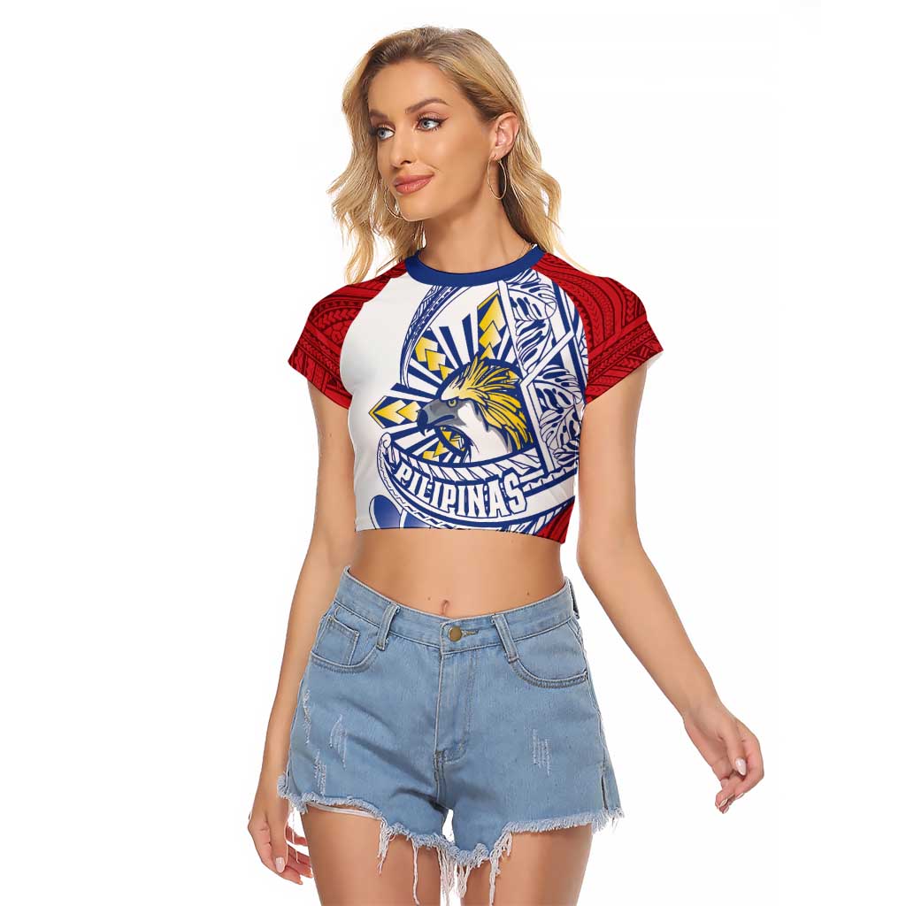 Philippines Eagle Sun Raglan Cropped T Shirt Filipino Agila Polynesian Tattoo Flag Color
