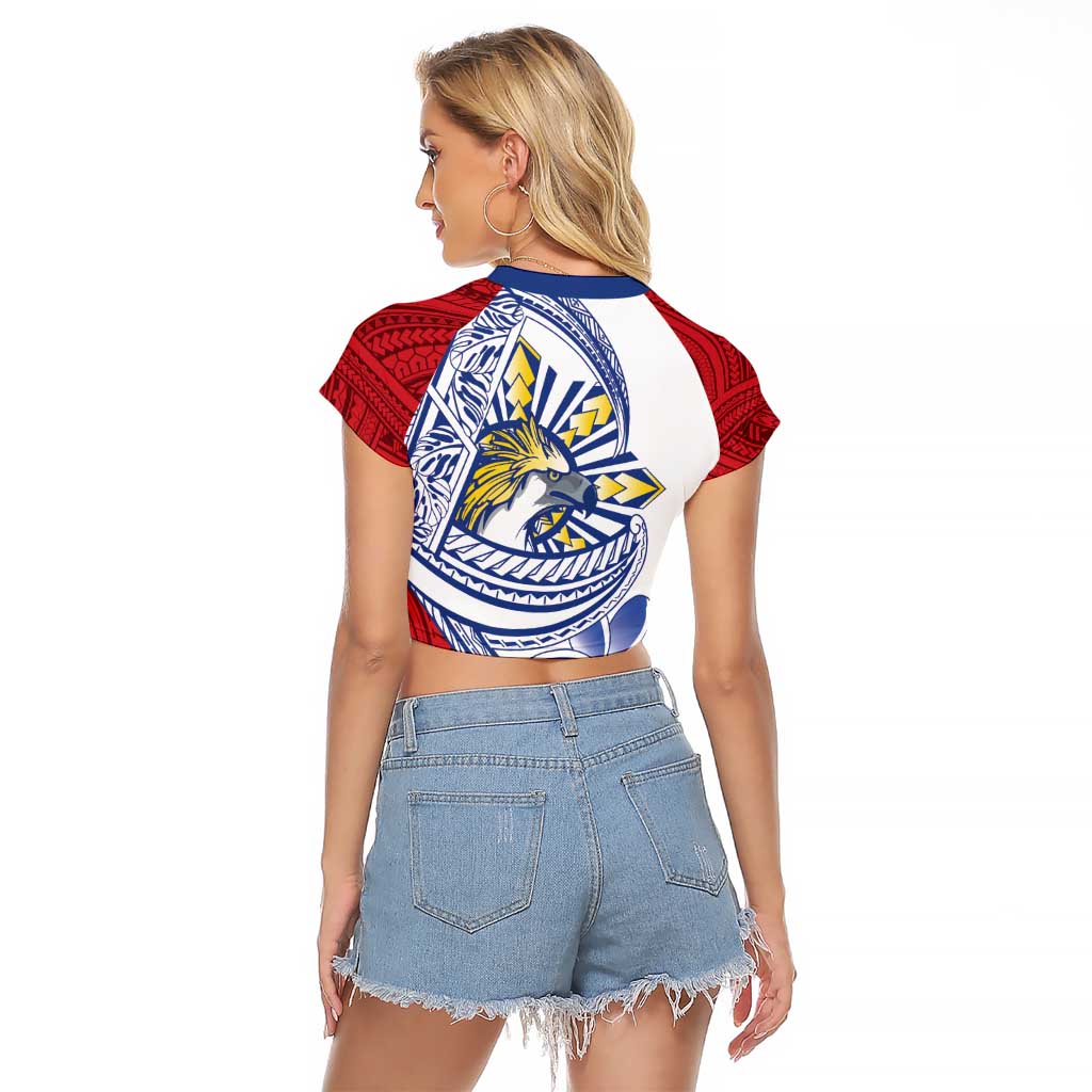Philippines Eagle Sun Raglan Cropped T Shirt Filipino Agila Polynesian Tattoo Flag Color