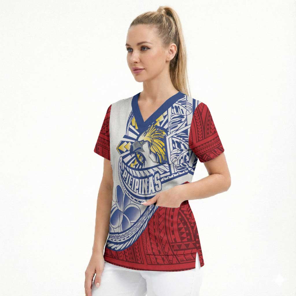 Philippines Eagle Sun Scrub Top Filipino Agila Polynesian Tattoo Flag Color LT14 - Polynesian Pride
