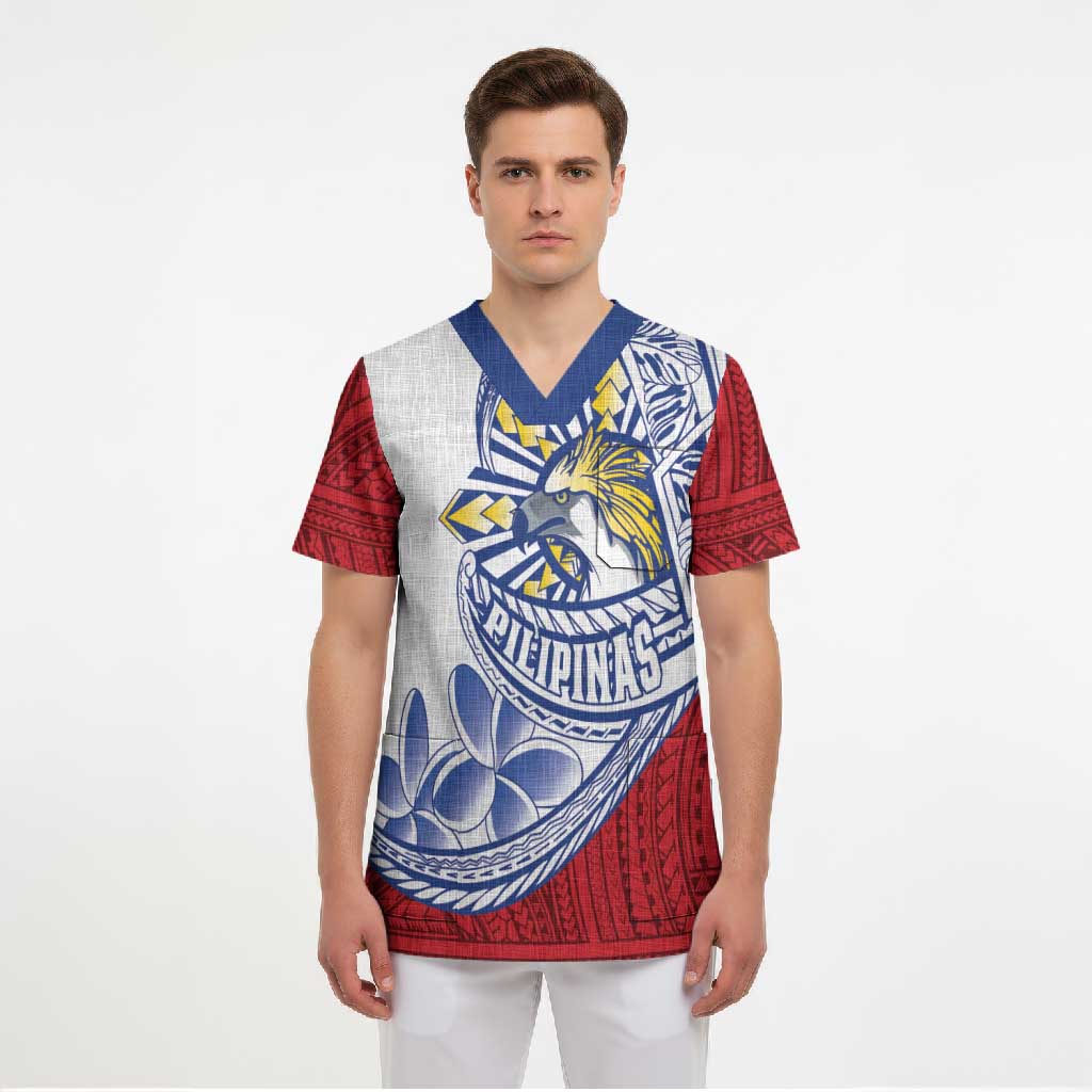 Philippines Eagle Sun Scrub Top Filipino Agila Polynesian Tattoo Flag Color LT14 - Polynesian Pride