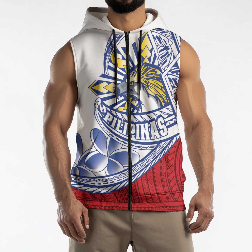 Philippines Eagle Sun Sleeveless Zip Hoodie Filipino Agila Polynesian Tattoo Flag Color LT14 - Polynesian Pride
