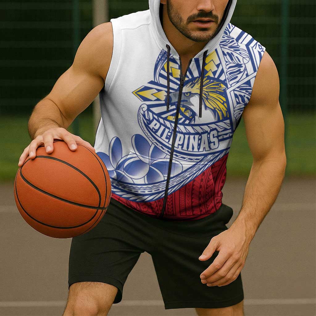Philippines Eagle Sun Sleeveless Zip Hoodie Filipino Agila Polynesian Tattoo Flag Color LT14 - Polynesian Pride