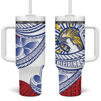 Philippines Eagle Sun Tumbler With Handle Filipino Agila Polynesian Tattoo Flag Color LT14 One Size: 40 oz Red - Polynesian Pride
