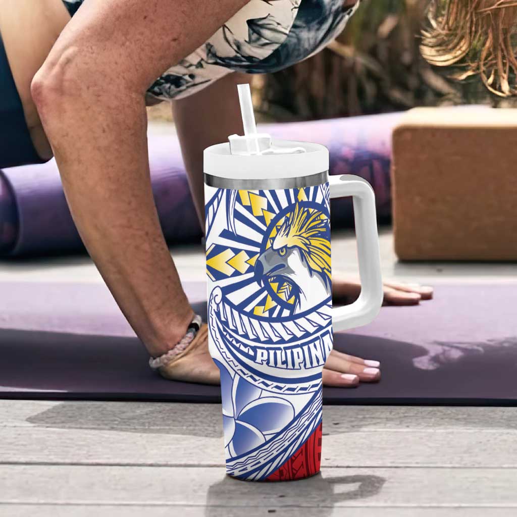 Philippines Eagle Sun Tumbler With Handle Filipino Agila Polynesian Tattoo Flag Color LT14 - Polynesian Pride