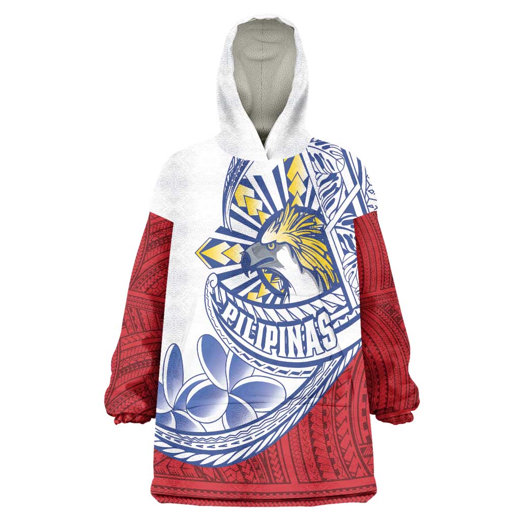 Philippines Eagle Sun Wearable Blanket Hoodie Filipino Agila Polynesian Tattoo Flag Color LT14 One Size Red - Polynesian Pride