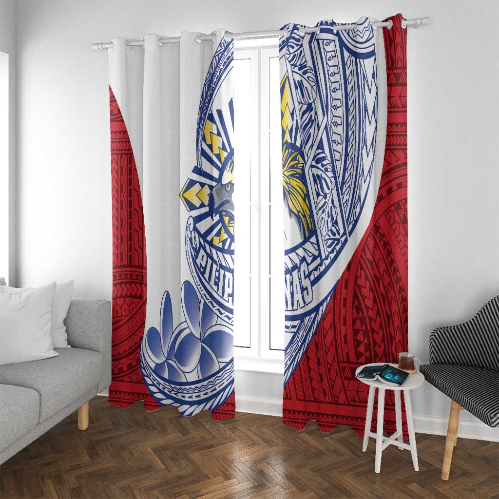 Philippines Eagle Sun Window Curtain Filipino Agila Polynesian Tattoo Flag Color LT14 With Grommets Red - Polynesian Pride
