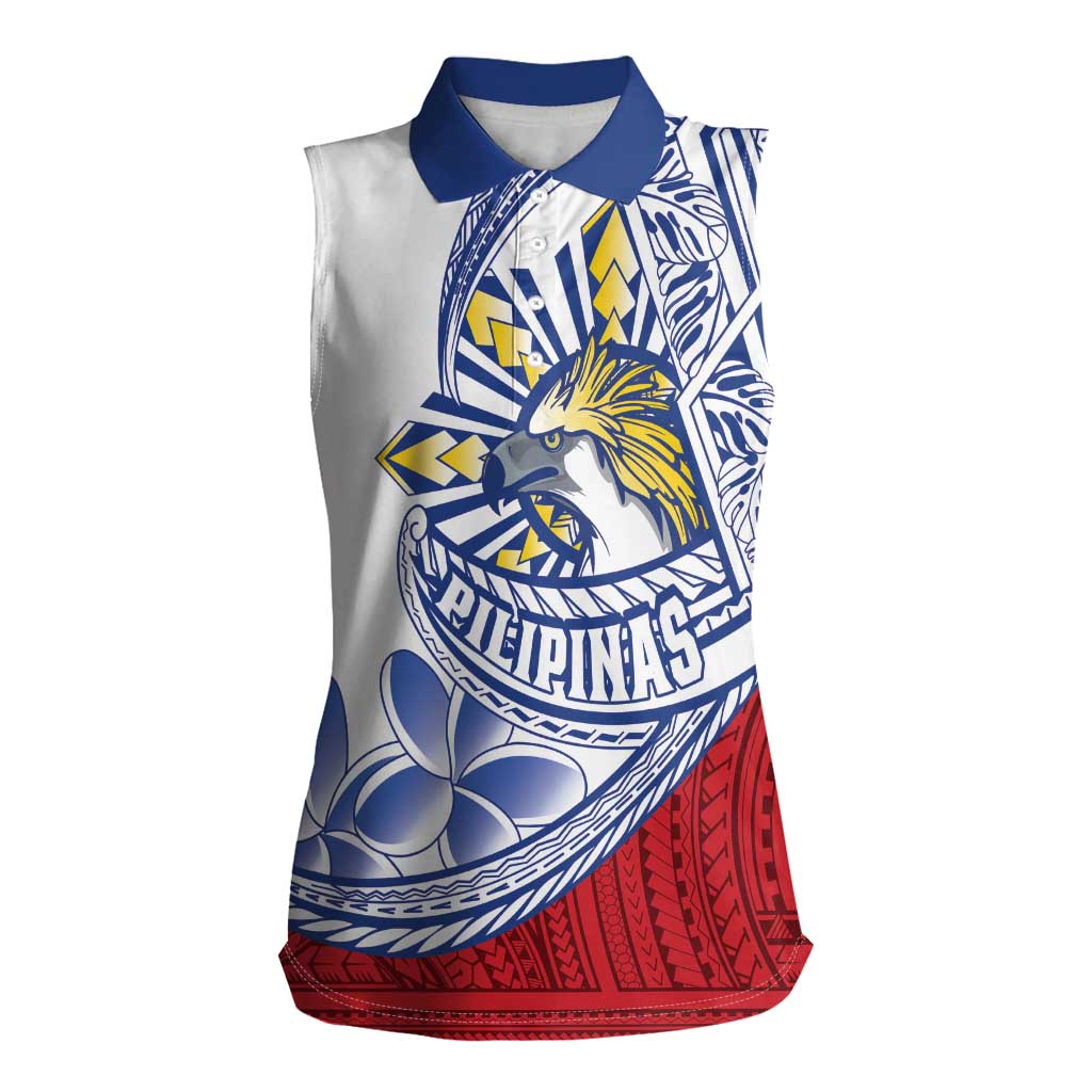 Philippines Eagle Sun Women Sleeveless Polo Shirt Filipino Agila Polynesian Tattoo Flag Color LT14 Female Red - Polynesian Pride