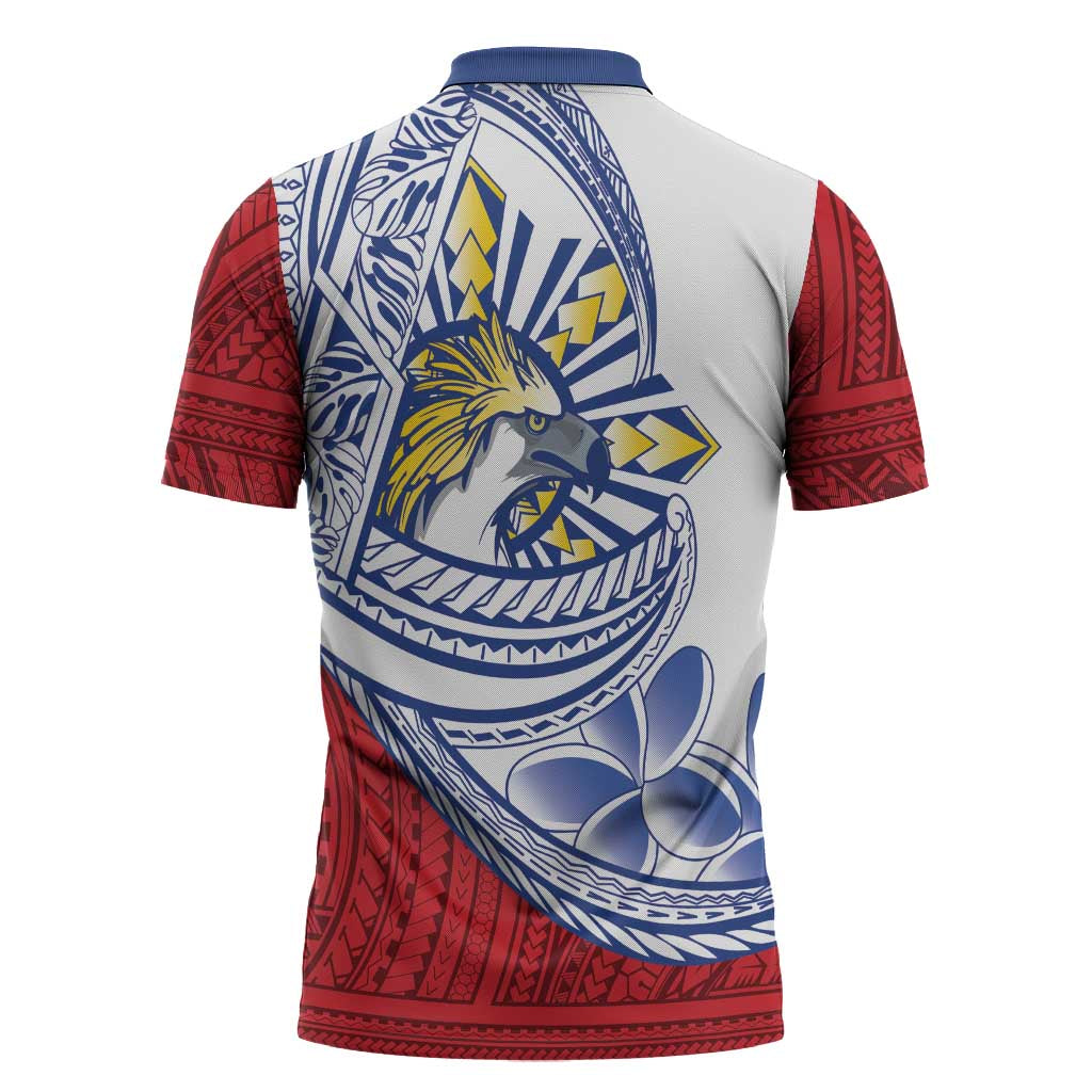Philippines Eagle Sun Zipper Polo Shirt Filipino Agila Polynesian Tattoo Flag Color LT14 - Polynesian Pride