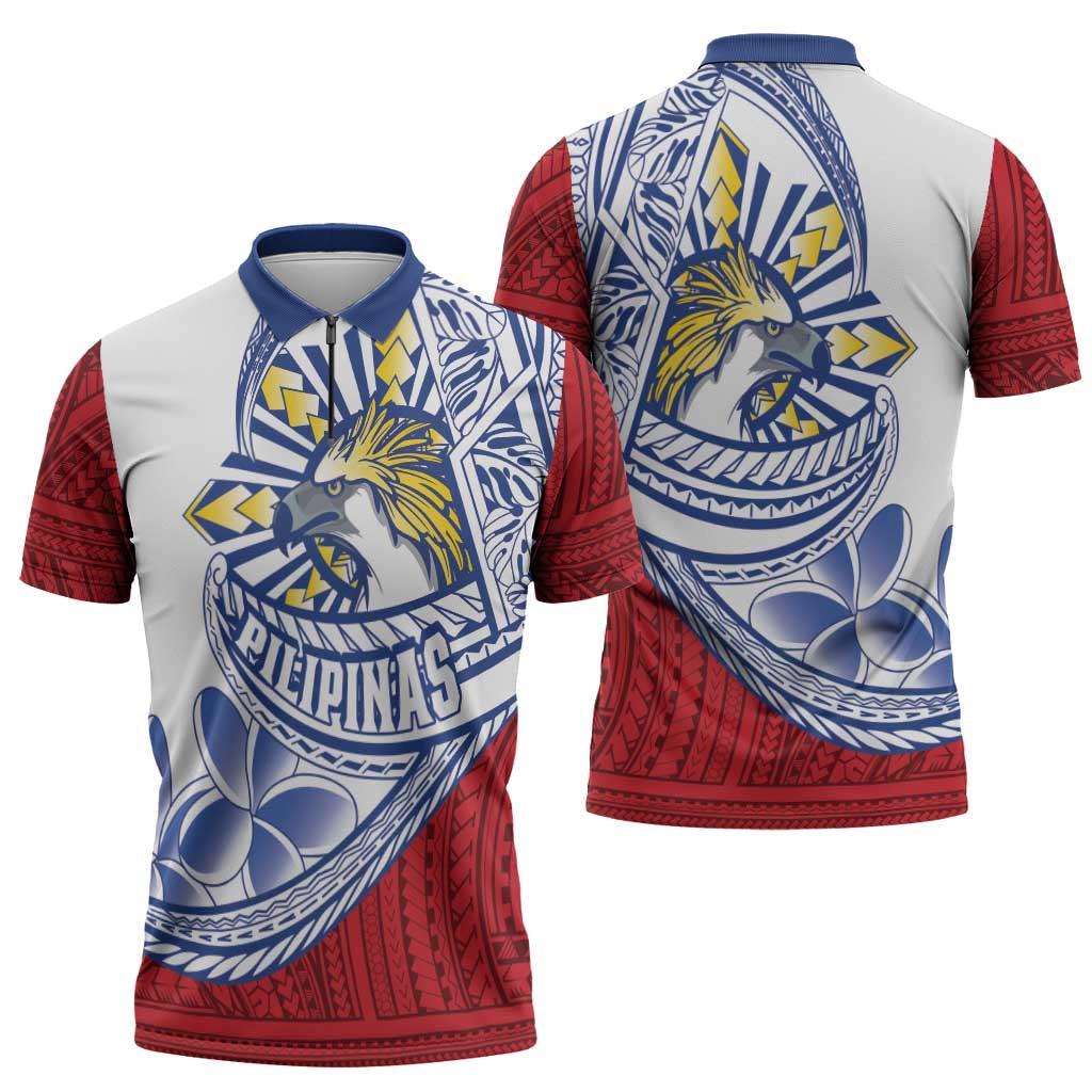 Philippines Eagle Sun Zipper Polo Shirt Filipino Agila Polynesian Tattoo Flag Color LT14 - Polynesian Pride